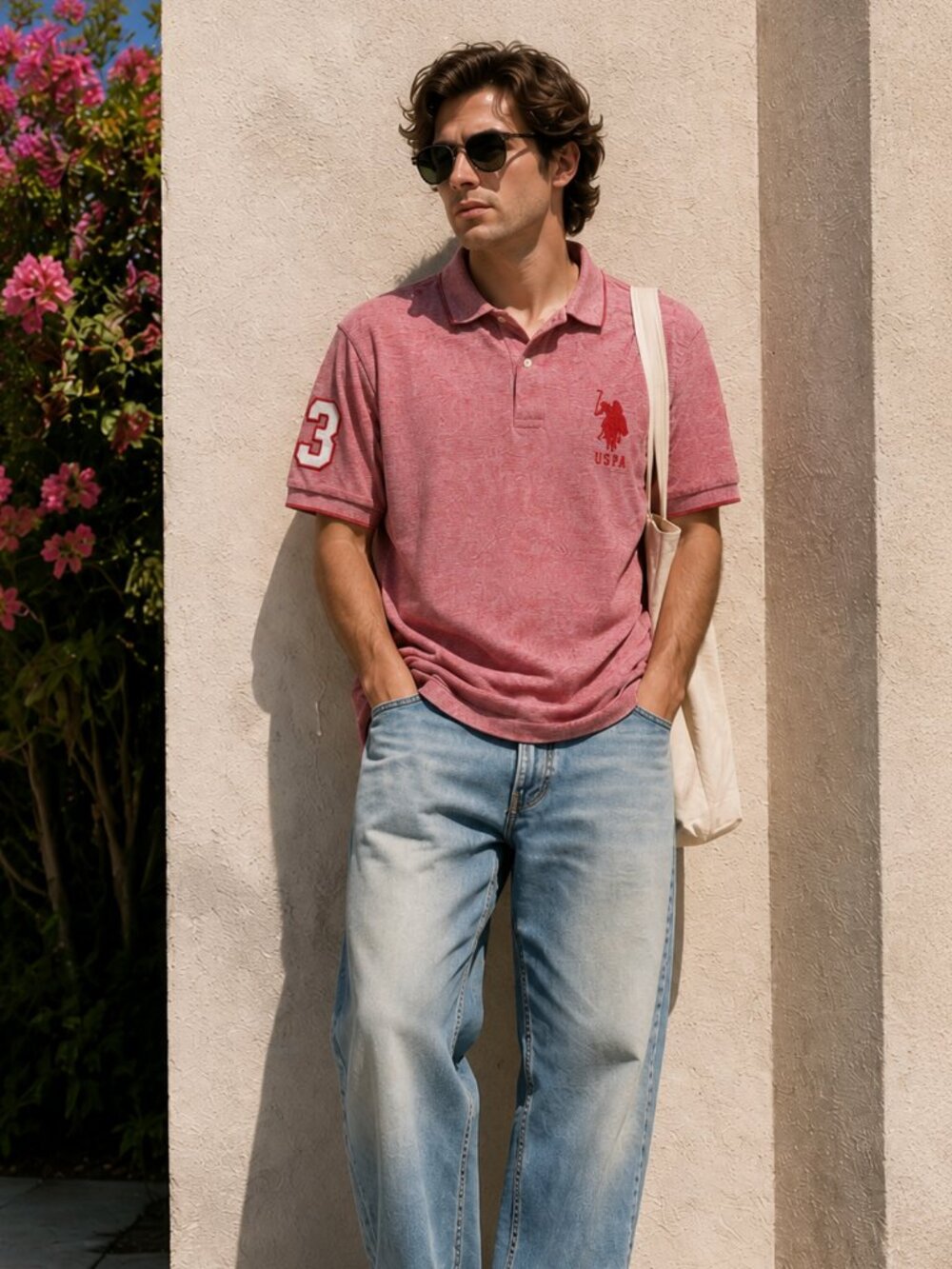 U.S. Polo Assn. Red Heather Polo Shirt  100% Cotton Logo #3 Sleeve Patch - XL